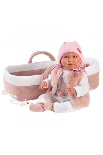 Lutka Llorens beba Mimo u plavoj nosiljci,roze 