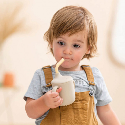 Nattou silikonska šolja sa slamčicom, bež 