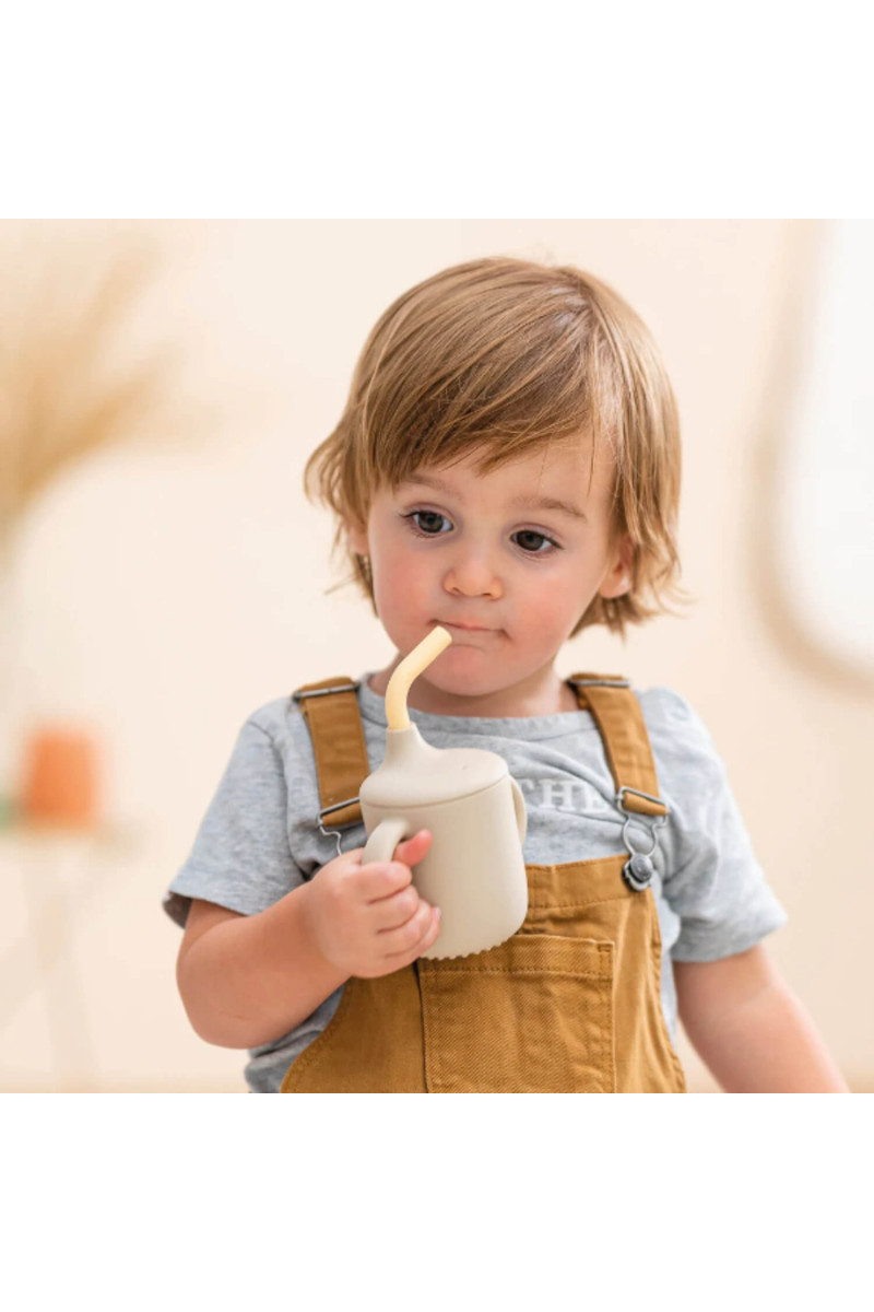 Nattou silikonska šolja sa slamčicom, bež 