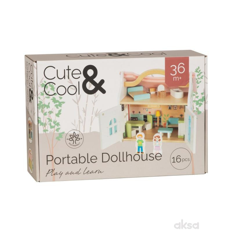 Cute&Cool drvena igračka nosiva kućica za lutke 